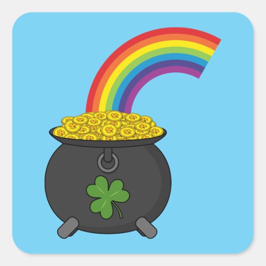 Pot of Gold Rainbow Cartoon Quadratischer Aufkleber (Vorderseite)