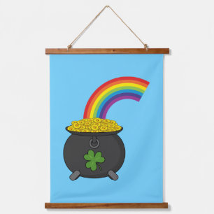 Pot of Gold Rainbow Cartoon Wandteppich Mit Holzrahmen