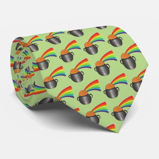 Pot of Gold Rainbow Green Saint Patrick's Day Kraw Krawatte (Gerollt)