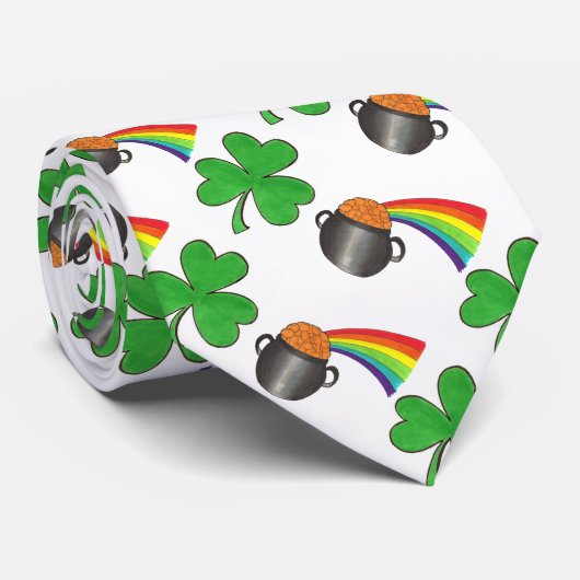 Pot of Gold Rainbow Kleeblatt St. Patrick's Day Krawatte (Gerollt)