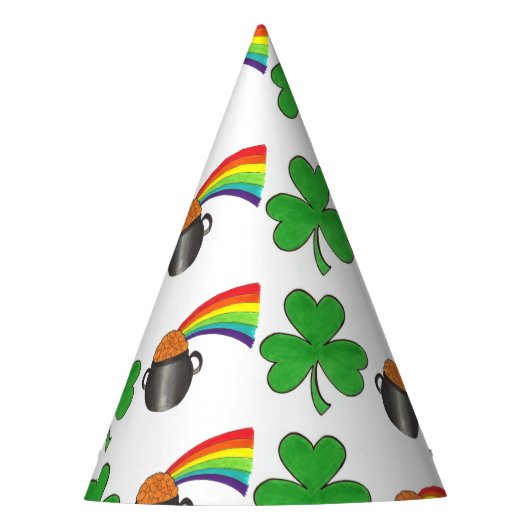 Pot of Gold Rainbow Kleeblatt St. Patrick's Day Partyhütchen (Vorderseite)