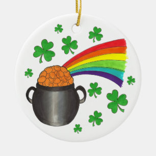 Pot of Gold Rainbow Lucky Kleeblatt Clover Keramik Ornament