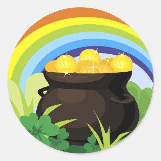 Pot of Gold Rainbow St. Patrick's Day Geschenk Runder Aufkleber (Vorderseite)
