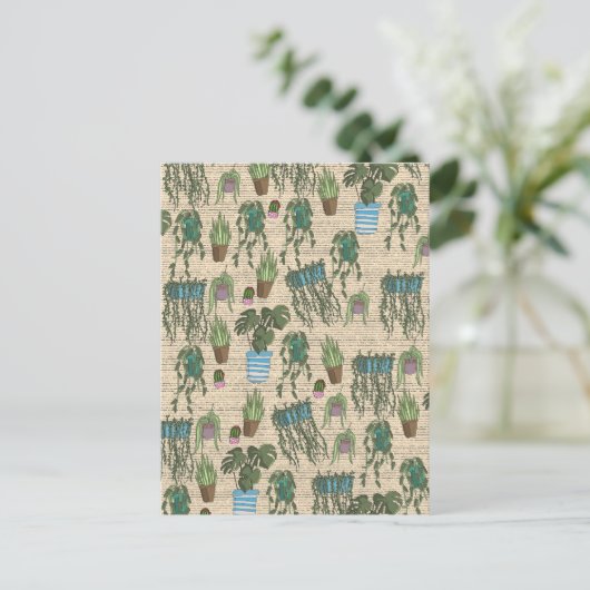 Pot-Pflanze-Muster Postkarte (Stehend Vorderseite)