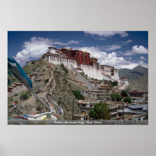 Potala with prayer flags, Tibet, China Poster