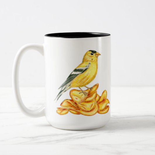 Potato Chip Bird American Goldfinch Illustration Zweifarbige Tasse (Links)