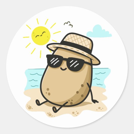 Potato On The Beach Summer Vibes Runder Aufkleber (Vorderseite)