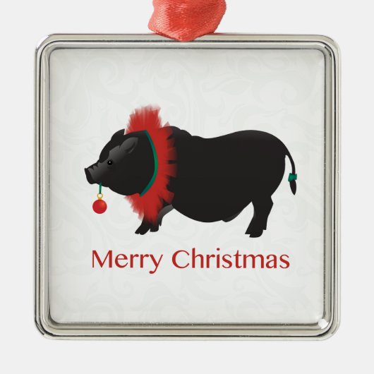 Potbellied Pig Frohe Weihnachtsgestaltung Ornament Aus Metall (Vorne)