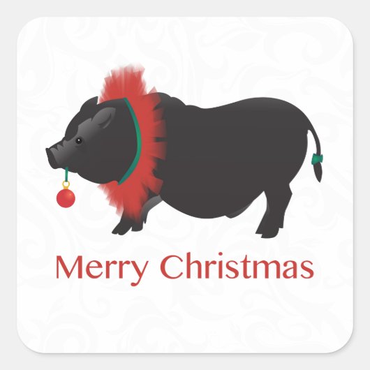 Potbellied Pig Frohe Weihnachtsgestaltung Quadratischer Aufkleber (Vorderseite)