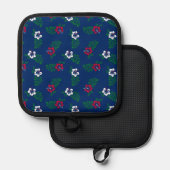 Pothalter aus rotem, weißem und blauem Hibiskus Topflappen (Vorderseite/Rückseite)