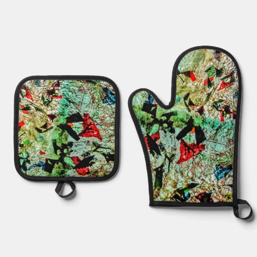 Pothalter und Backofen Mitt weiß strukturiert abst Ofenhandschuh & Topflappen-Set (Vorderseite)