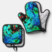 Pothalter und Ofen Mitt blau abstrakt Ofenhandschuh & Topflappen-Set (Vorderseite/Rückseite)