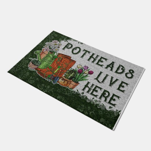 Potheads Live Here Mat, Pflanze Retro Vibes Fußmatte (Schrägansicht)