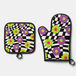 Potholder und Ofen Mitt mit Schachbrettern und Blu Ofenhandschuh & Topflappen-Set