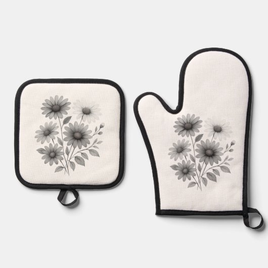 Potholder und Oven Mit- Daisy Design- Corrine & Co Ofenhandschuh & Topflappen-Set (Vorderseite)