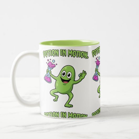 Potion in Motion Funny Dancing Monster Science Lab Zweifarbige Tasse (Links)