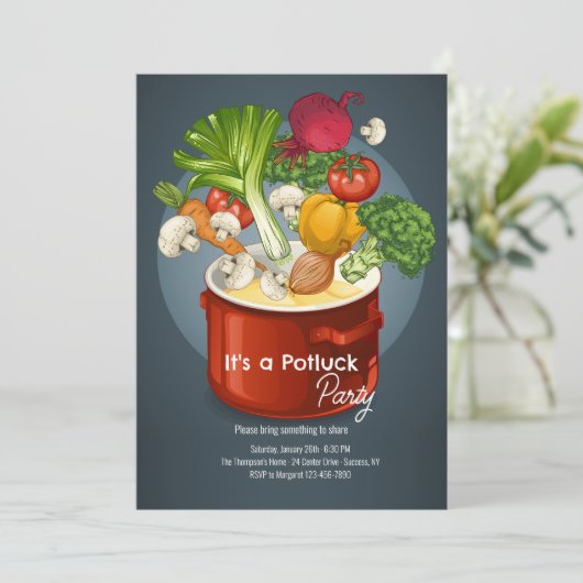 Potluck Dinner Party Einladung (Stehend Vorderseite)