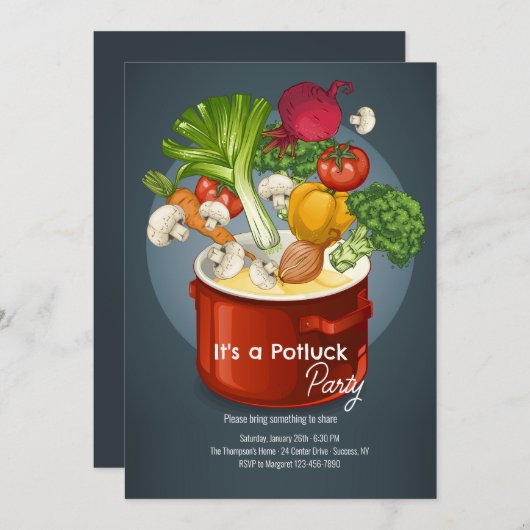 Potluck Dinner Party Einladung (Vorne/Hinten)