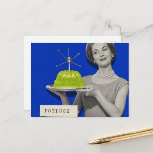 Potluck-Frau Retro-Surreal-Collage Postkarte