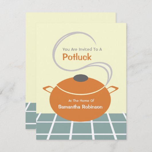 Potluck Invite - Orange & Blue Kitchen Einladung (Vorne/Hinten)