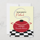 Potluck Invite - Schwarz-weiß & Red Kitchen Einladung (Vorderseite)