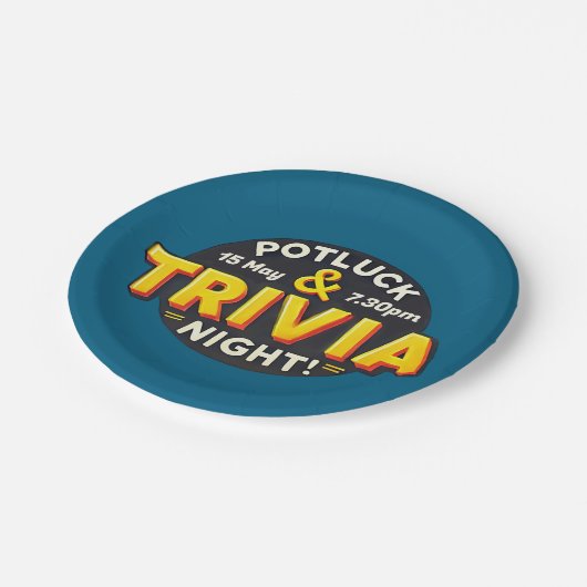 Potluck Trivia Night Party trifft sich Pappteller (Schrägansicht)