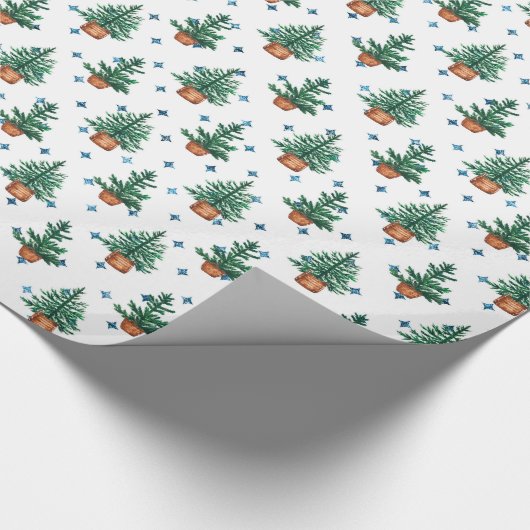 Potted Christmas Tree Farmhouse Holiday Pattern Geschenkpapier (Ecke)