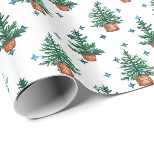 Potted Christmas Tree Farmhouse Holiday Pattern Geschenkpapier (Rolleneckpunkt)
