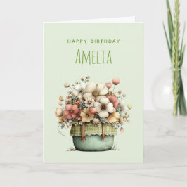 Potted Flowers Cozy Shabby Style Cute Birthday Karte
