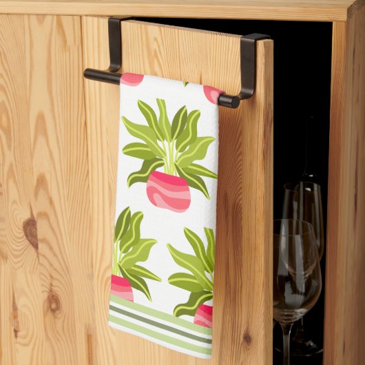 Potted Greenery Streifen Trim Küchenhandtücher Geschirrtuch (Drittel gefaltet)
