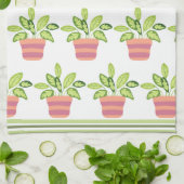 Potted Greenery Streifen Trim Küchenhandtücher Geschirrtuch (Gefaltet)
