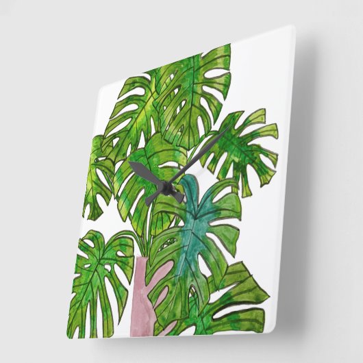Potted Jungle I Quadratische Wanduhr (Winkel)