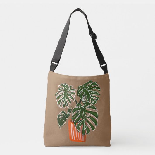 Potted Monstera Pflanze Crossbody Pflanze Tragetaschen Mit Langen Trägern (Vorderseite)