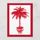 Potted Palm Tree, Deep Red and White Postcard Postkarte (Vorderseite)