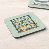 Potted Pflanze auf Niedliche Liebe am Fenster Getränkeuntersetzer (Linke Seite)