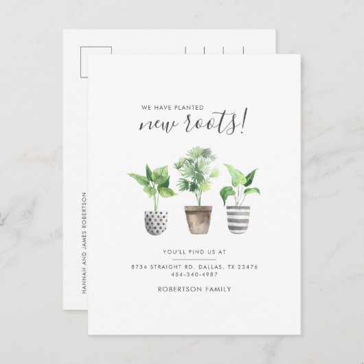 Potted Pflanze Boho Neue Adresse Botanische Bewegu Ankündigungspostkarte (Vorne/Hinten)