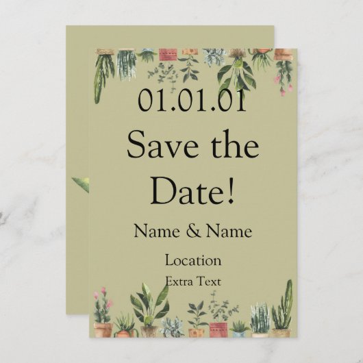 Potted Pflanze Boho Save the Date Einladung (Vorne/Hinten)