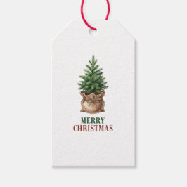 Potted Pine Tree Minimalist Merry Christmas Tag Geschenkanhänger