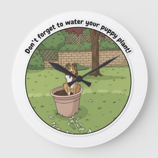 Potted Sheltie Große Wanduhr (Vorderseite)