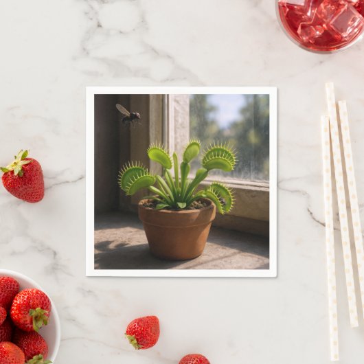 Potted Venus Flytrap Plant With Flies Serviette (Beispiel)