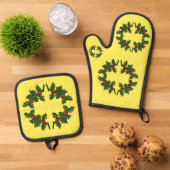 Pottenhalter - Kränze von Holly-Blätter und Berrie Ofenhandschuh & Topflappen-Set (Oben Unten)