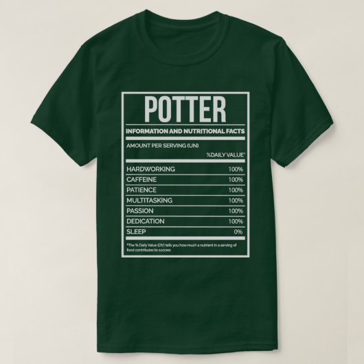 Potter Funny Pottery Nutrition Label für Frauen T-Shirt (Design vorne)