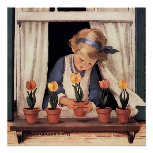 Potting Tulips von Jessie Willcox Smith Poster (Vorderseite)
