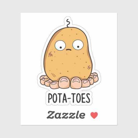 Pottoes Funny Potato with Toes Pun Aufkleber (Blatt)