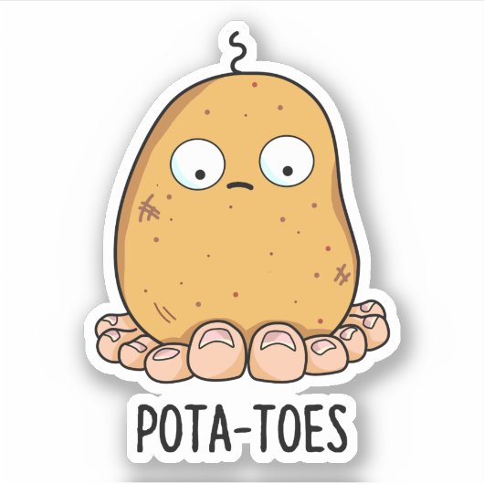 Pottoes Funny Potato with Toes Pun Aufkleber (Vorderseite)