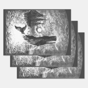 Pottwal durchbricht die Wasseroberfläche, Vintage  Geschenkpapier Set