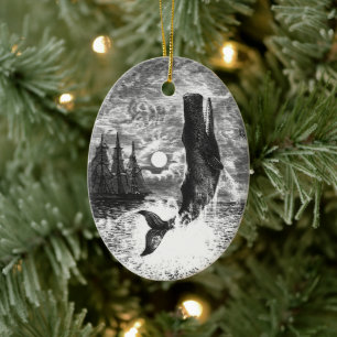 Pottwal durchbricht die Wasseroberfläche, Vintage  Keramik Ornament