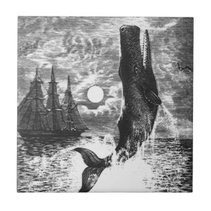 Pottwal springt aus dem Wasser, Vintage Meereslebe Fliese