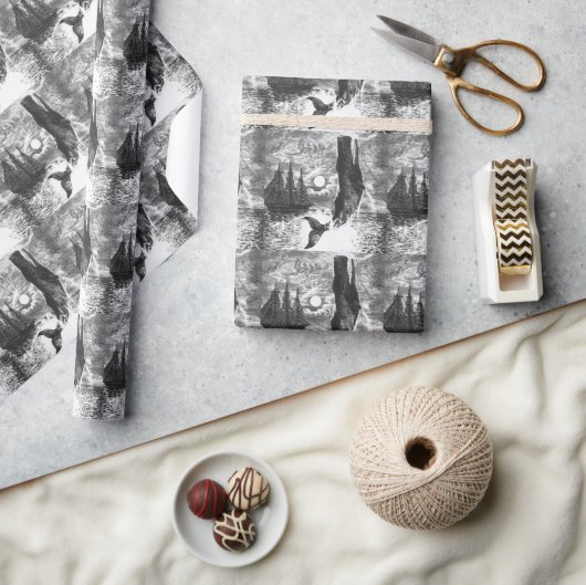 Pottwal springt aus dem Wasser, Vintage Meereslebe Geschenkpapier (Kunsthandwerk)