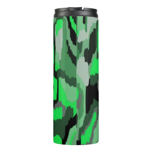 Pouf für Abstrakte Kunst in Grün und Schwarz Thermosbecher (Rückseite)